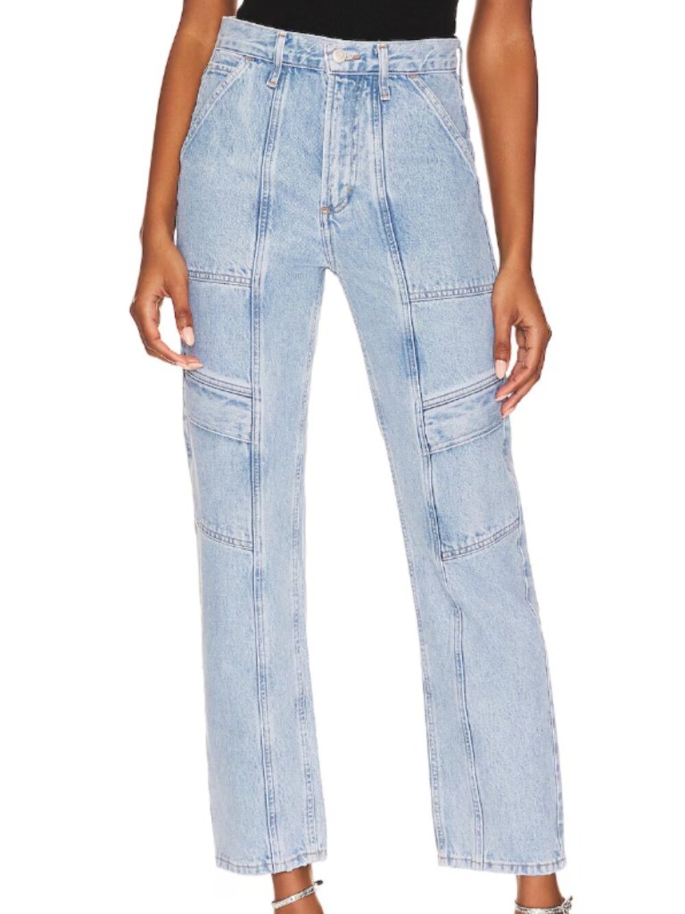 AGOLDE Cooper Cargo Paneled Utility Barrel Leg Jeans Size 25 Light Wash Denim